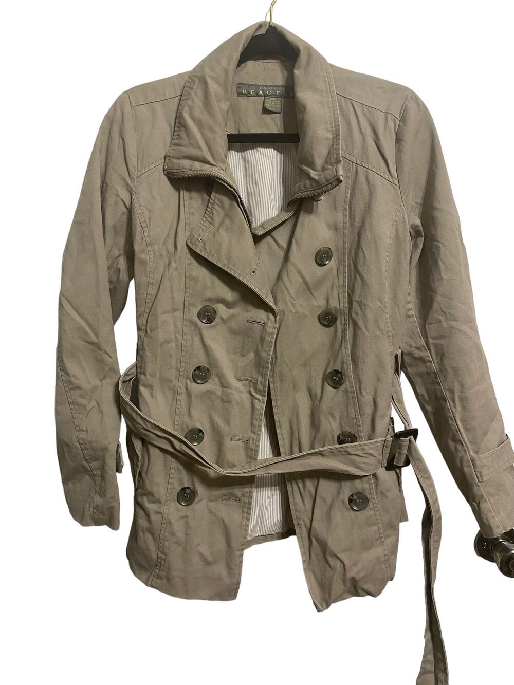 Kenneth Cole Reaction Khaki Utility Jacket Size S/CH Lined Belt